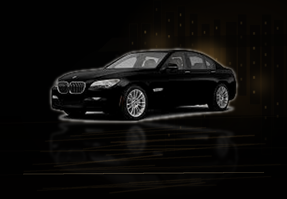 Front profile of a black BMW 7 Series sedan